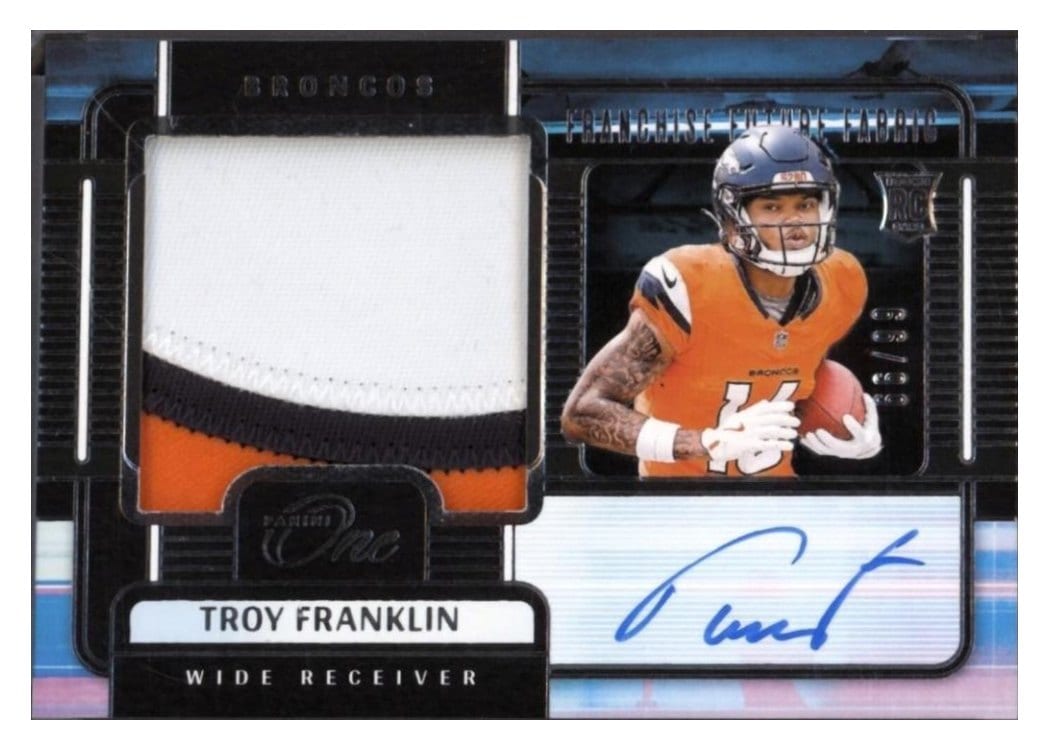 2024 Panini One Franchise Future Fabric Autographs Troy Franklin Franchise Future Fabric Autograph #84 card