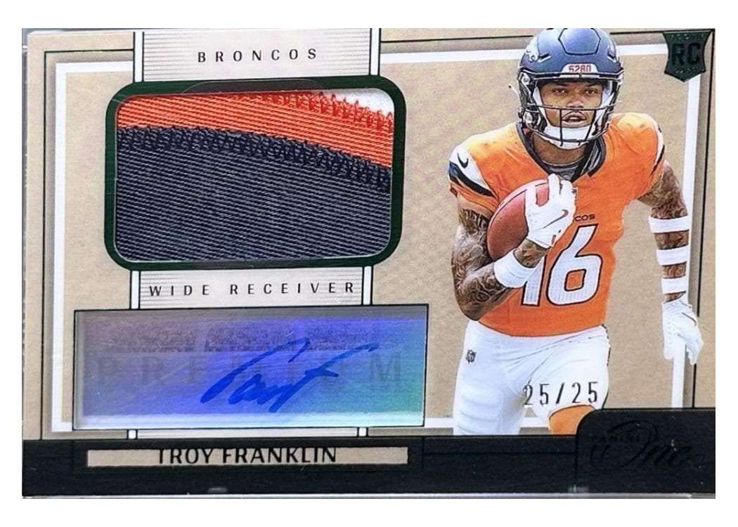 2024 Panini One Premium Rookie Patch Autographs Troy Franklin #112 card
