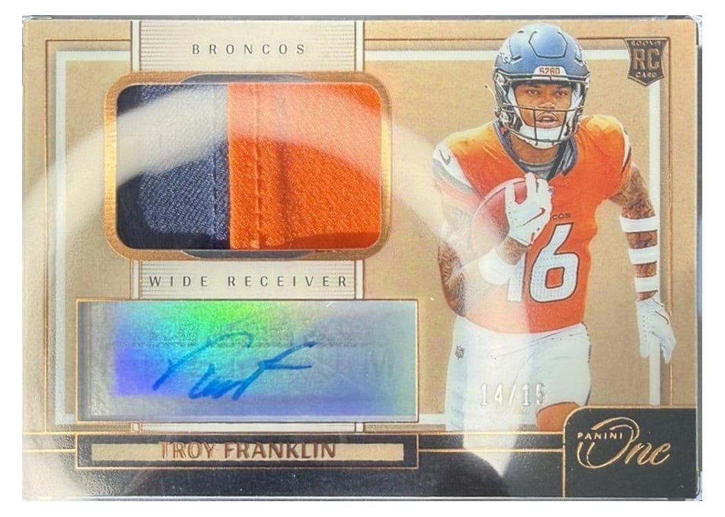 2024 Panini One Premium Rookie Patch Autographs Troy Franklin #112 card