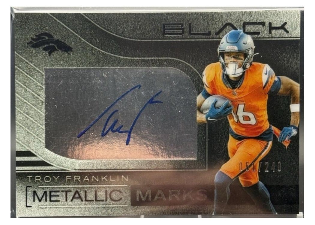 2025 Panini Black Metallic Marks Troy Franklin #21 card