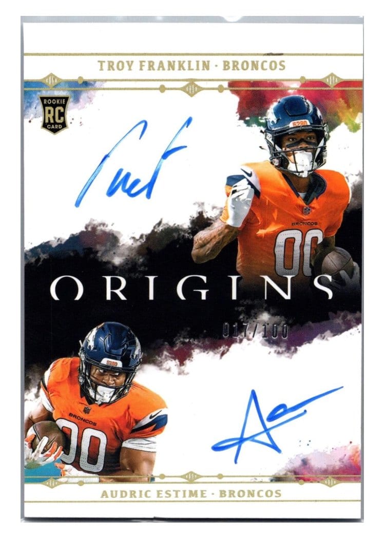 2024 Panini Origins Dual Rookie Autographs Troy Franklin / Audric Estime #DA-9 card