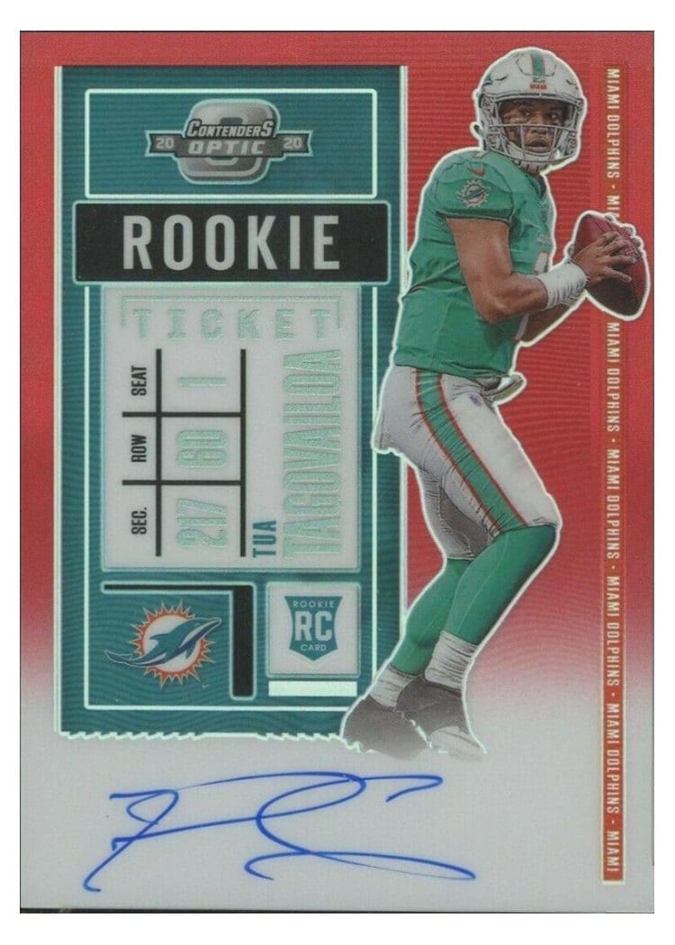 2020 Panini Contenders Optic Base Set Tua Tagovailoa Autograph Red #103 card