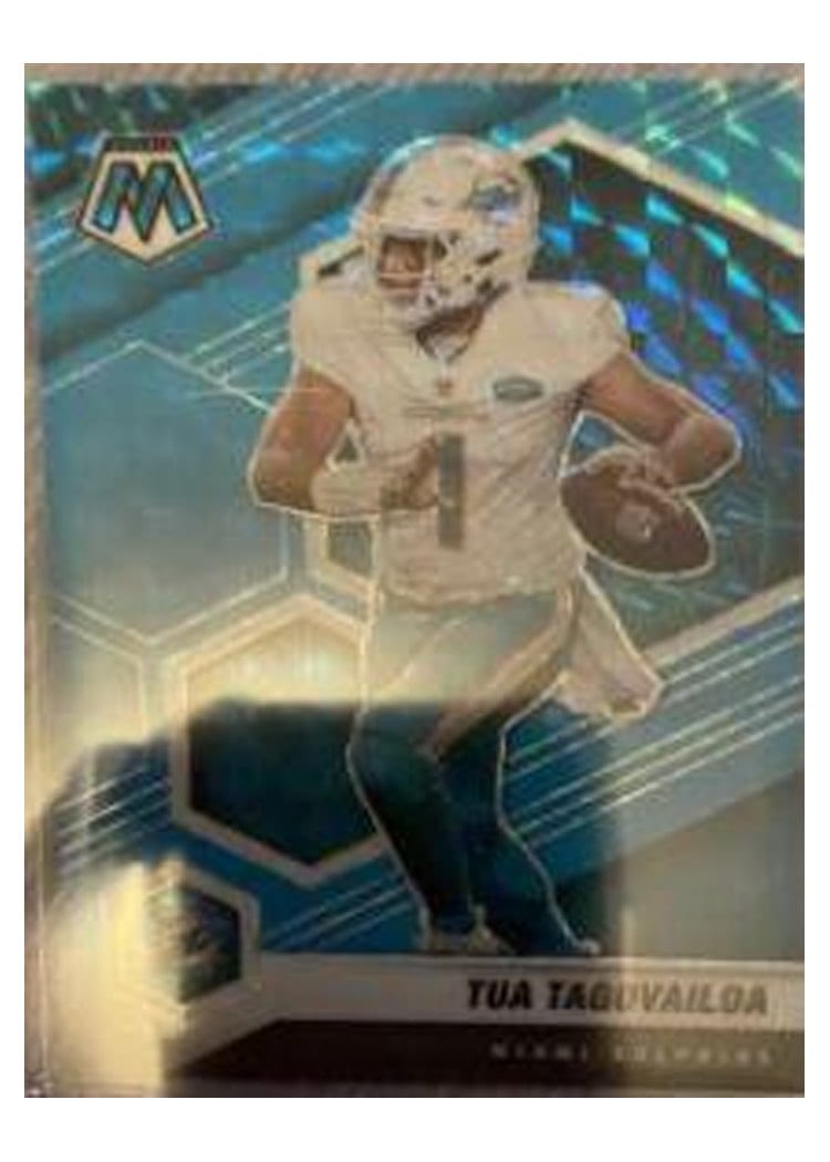 2021 Panini Mosaic Base Set Tua Tagovailoa Blue Fluorescent #122 card