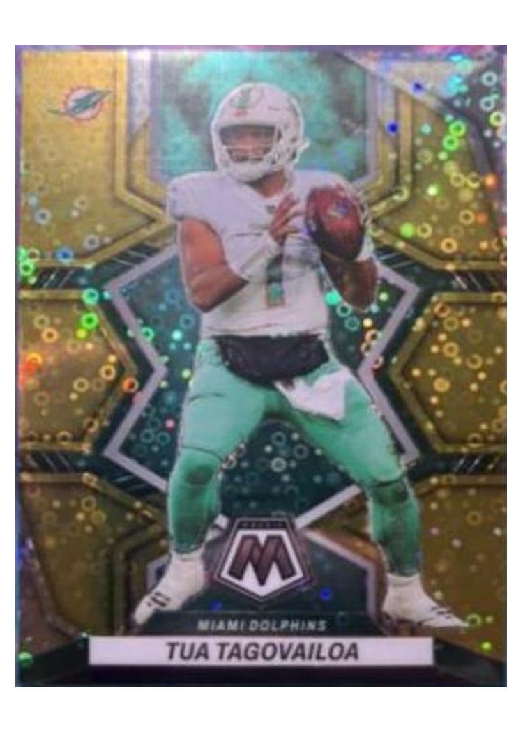 2022 Panini Mosaic Base Set Tua Tagovailoa No Huddle Gold #121 card