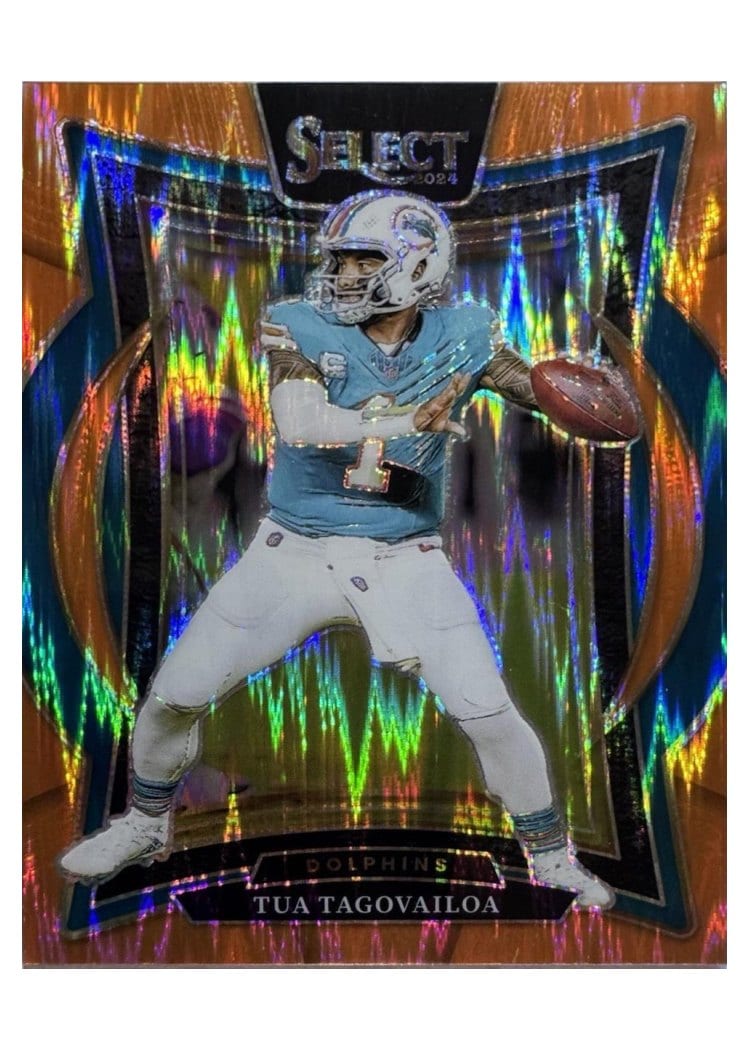 2024 Panini Select Base Set Tua Tagovailoa Orange Prizm Shock #99 card