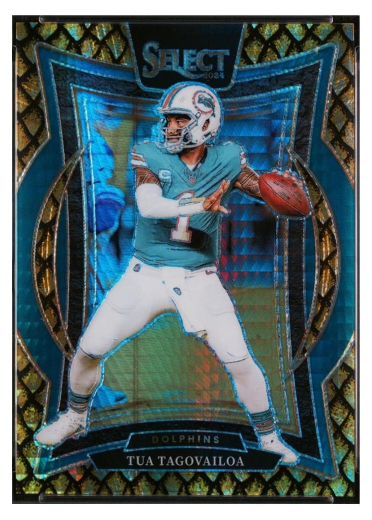 2024 Panini Select Base Set Tua Tagovailoa Gold Dragon Scale Prizm #99 card