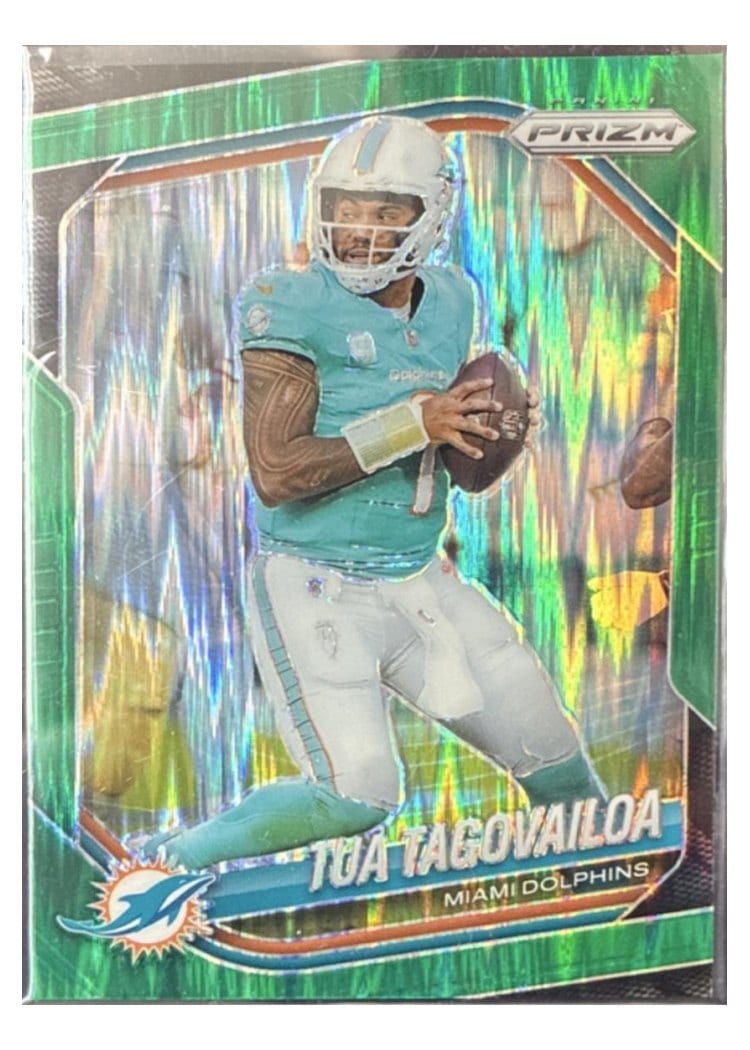 2025 Panini Prizm Base Set Tua Tagovailoa Green Sparkle #58 card
