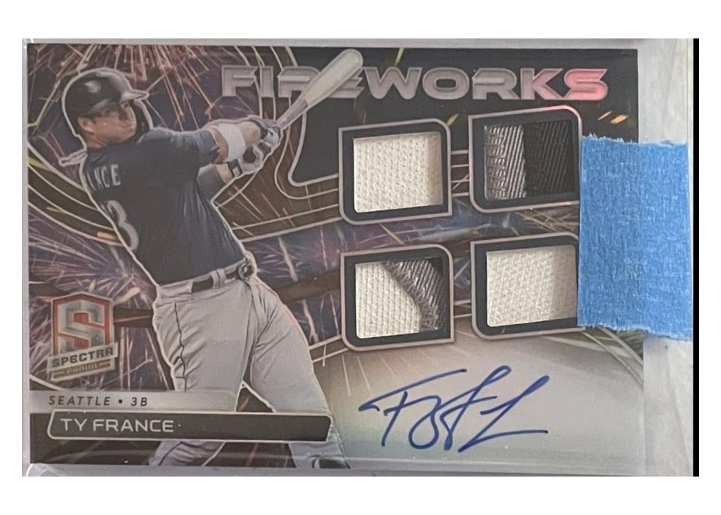 2022 Panini Chronicles Spectra Fireworks Fabric Signatures Ty France #FFS-TF card