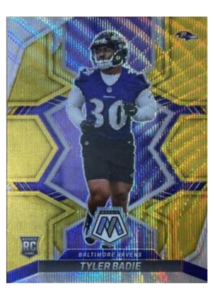 2022 Panini Mosaic Base Set Tyler Badie Gold Wave #354 card