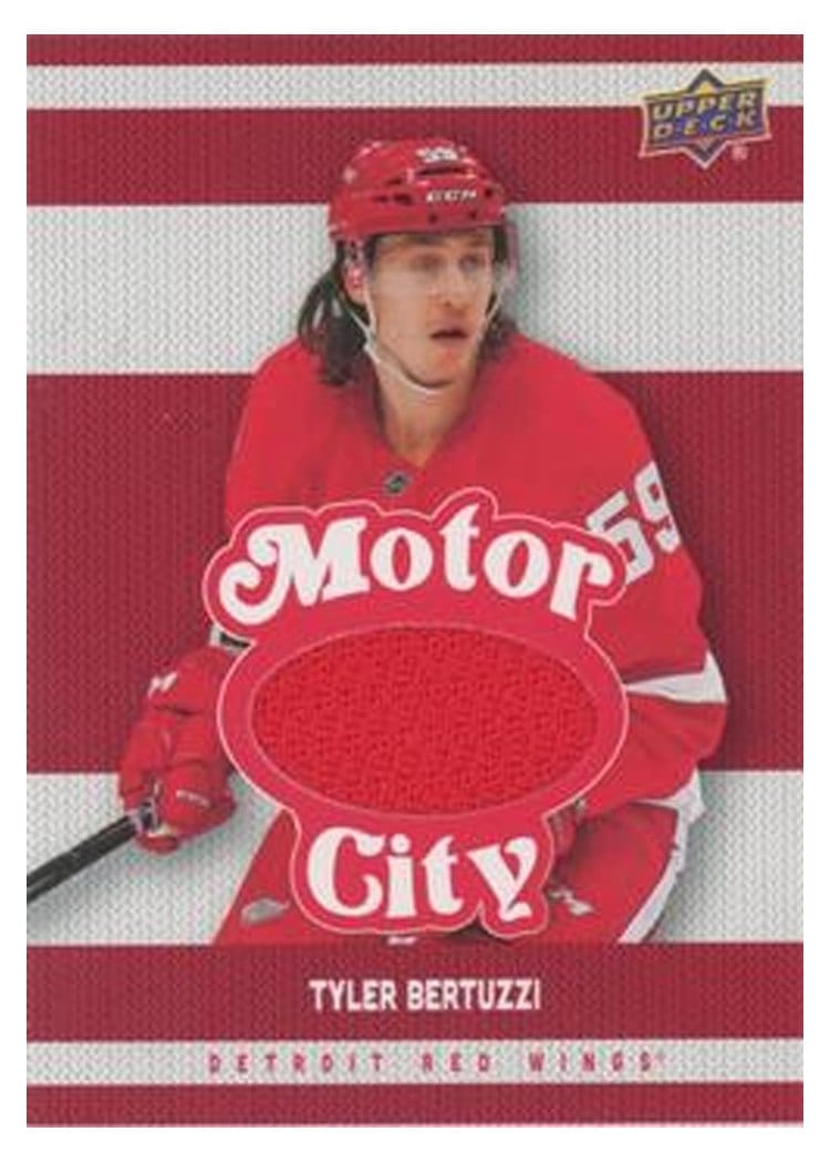 2025-26 Upper Deck Detroit Red Wings Centennial Motor City Premium Materials Tyler Bertuzzi #MCM-TB card