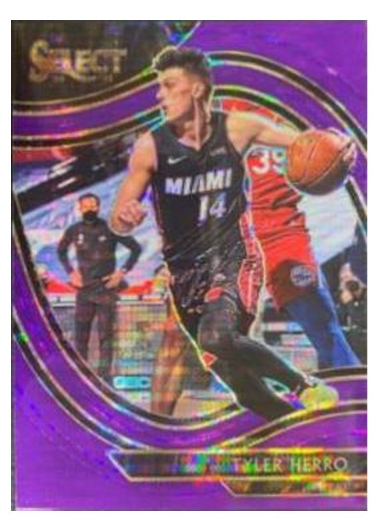 2020-21 Panini Select Base Set Tyler Herro Neon Purple Pulsar #225 card