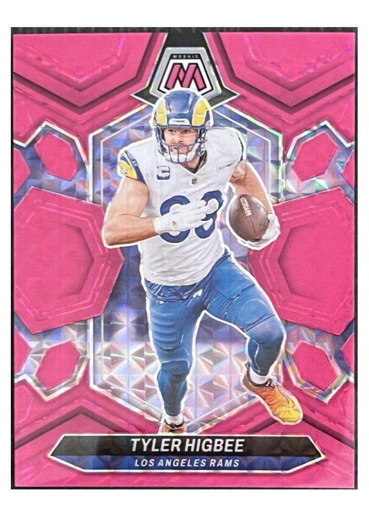 2024 Panini Mosaic Base Set Tyler Higbee Pink Fluorescent #131 card