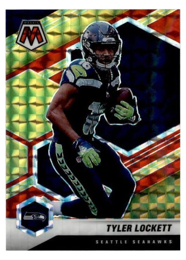 2021 Panini Mosaic Base Set Tyler Lockett Choice Fusion Red & Yellow #183 card