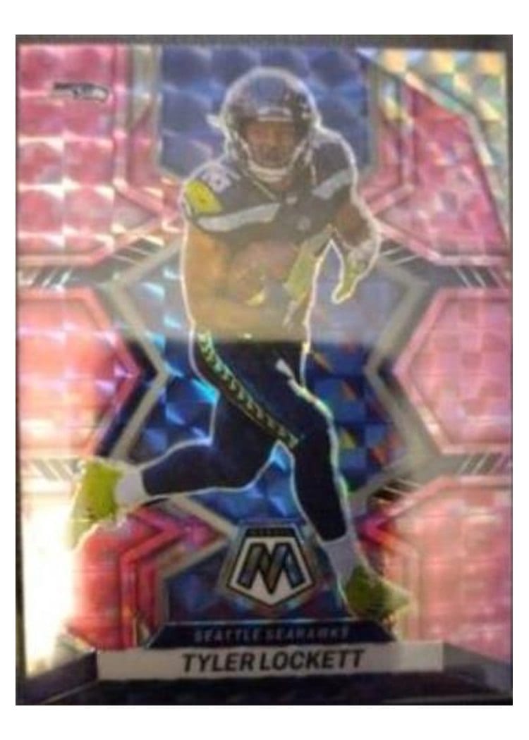 2022 Panini Mosaic Base Set Tyler Lockett Camo Pink #171 card