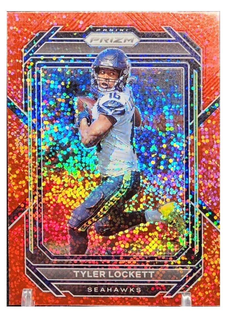 2022 Panini Prizm Base Set Tyler Lockett Red Sparkle #257 card