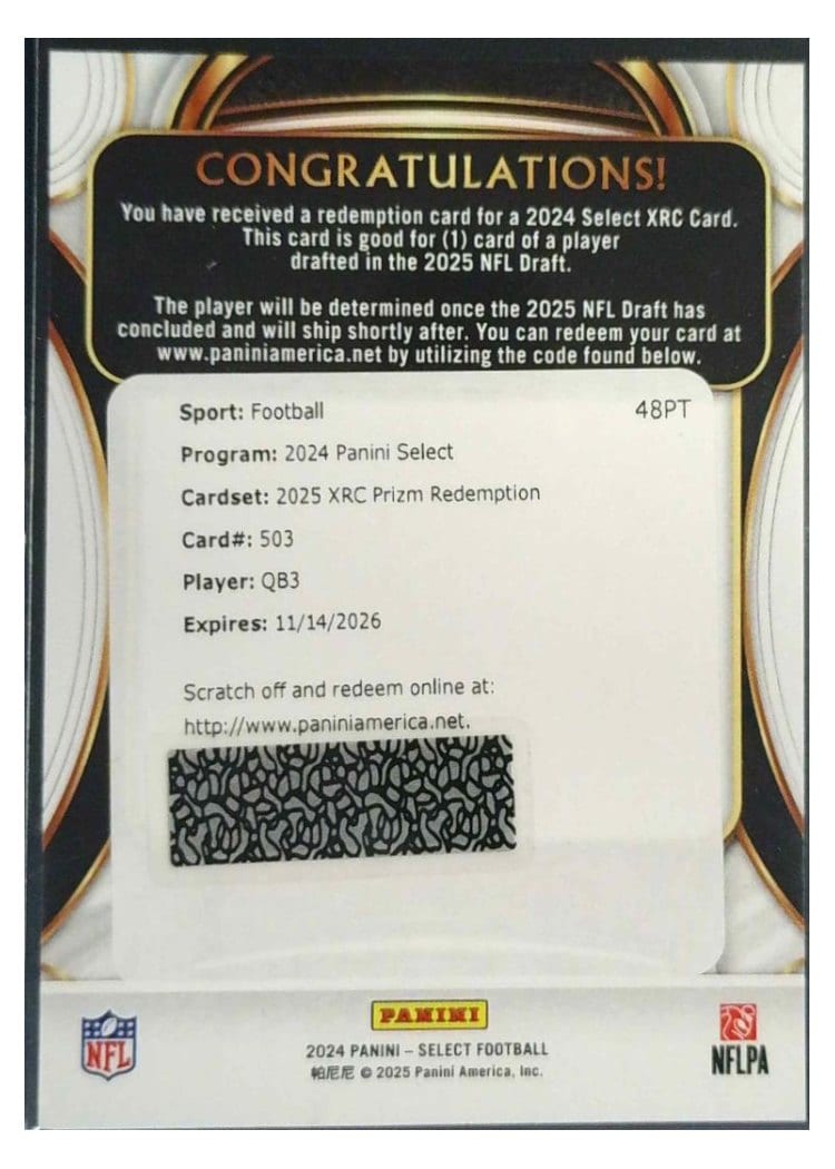 2024 Panini Select 2025 XRC Prizm Redemption Tyler Shough #503 card