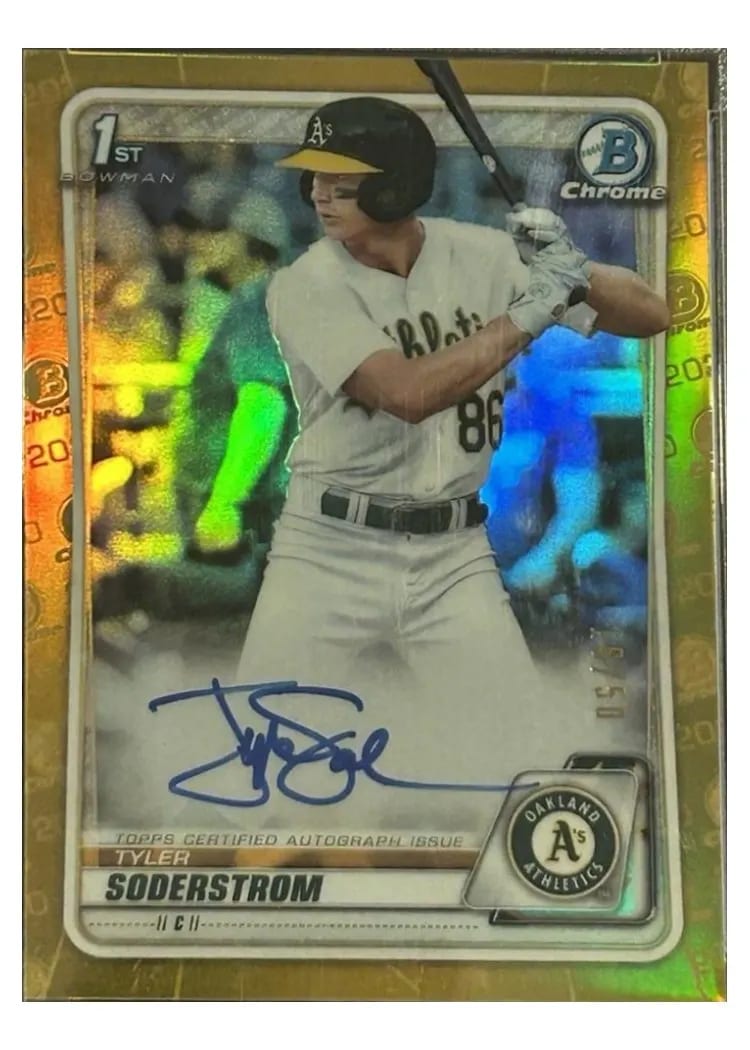 2020 Bowman Draft Picks Chrome Autographs Tyler Soderstrom Gold Refractor #CDA-TS card