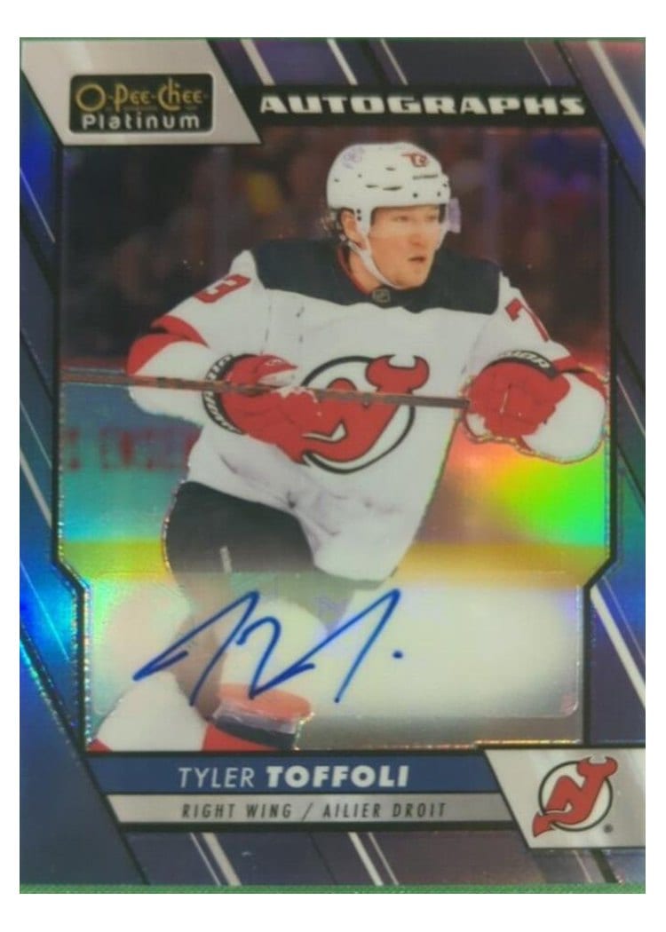 2023-24 O-Pee-Chee Platinum Blue Rainbow Autos Tyler Toffoli #BA-TT card
