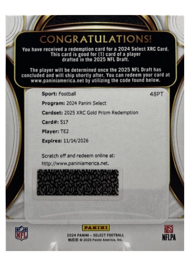 2024 Panini Select 2025 XRC Prizm Redemption Tyler Warren #517 card