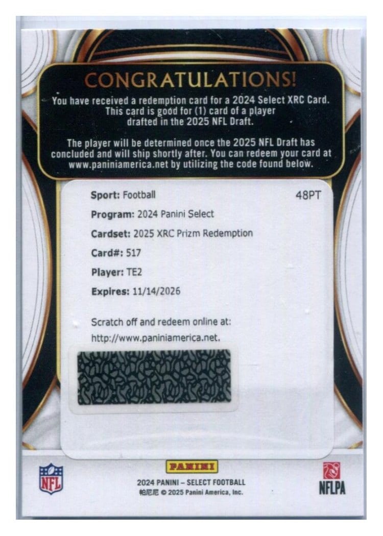2024 Panini Select 2025 XRC Prizm Redemption Tyler Warren #517 card