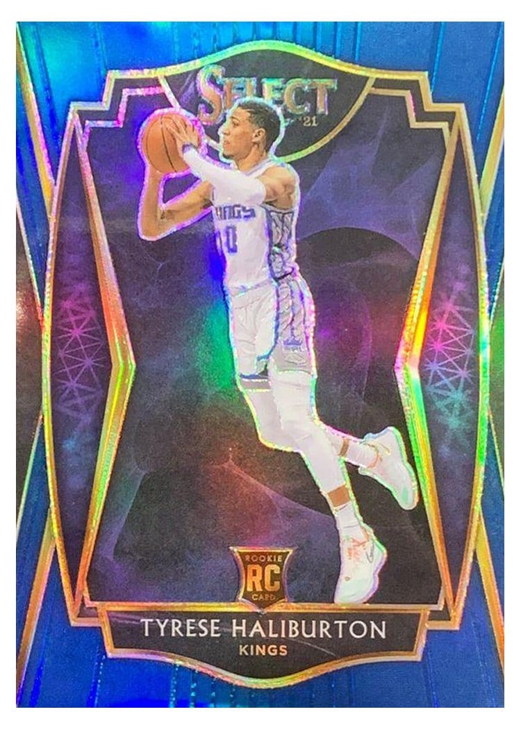 2020-21 Panini Select Base Set Tyrese Haliburton Blue Prizm #189 card