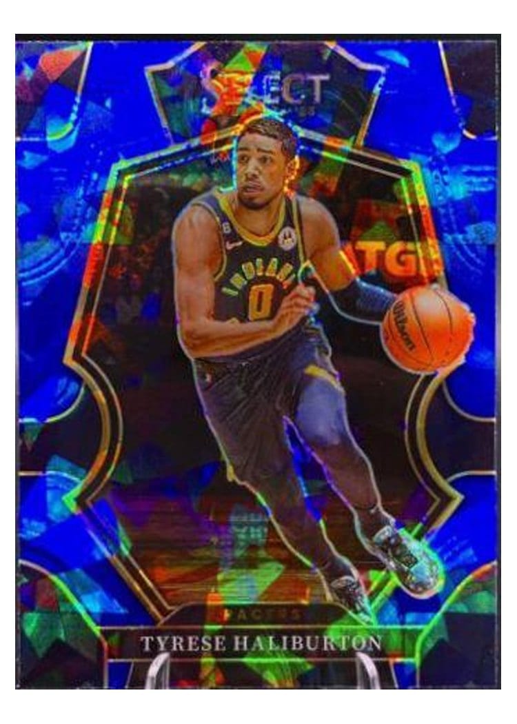 2022-23 Panini Select Base Set Tyrese Haliburton Blue Cracked Ice Prizm #120 card