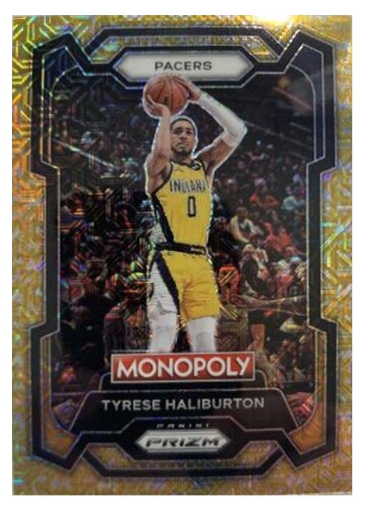 2023-24 Panini Prizm Monopoly Base Set Tyrese Haliburton Gold Millionaire Shimmer #34 card