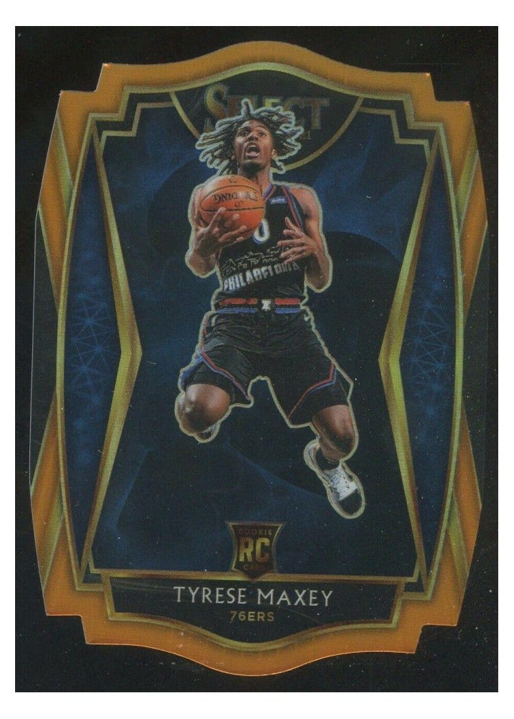 2020-21 Panini Select Base Set Tyrese Maxey Orange Prizm Die Cut #174 card