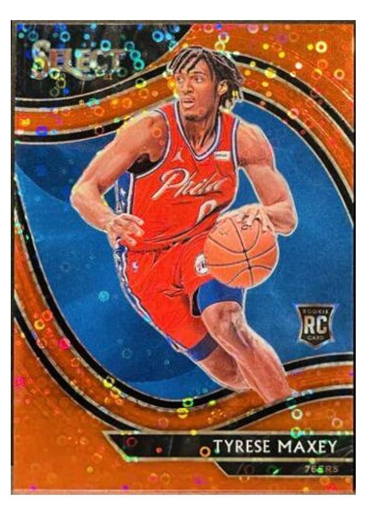 2020-21 Panini Select Base Set Tyrese Maxey Red Disco Prizm #280 card