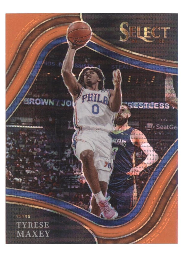 2021-22 Panini Select Base Set Tyrese Maxey Neon Orange Pulsar #245 card