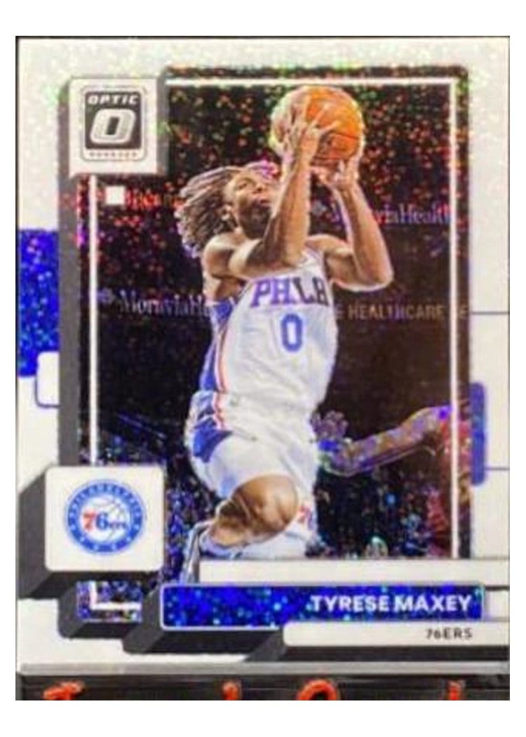 2022-23 Donruss Optic Base Set Tyrese Maxey Blue Sparkle #26 card