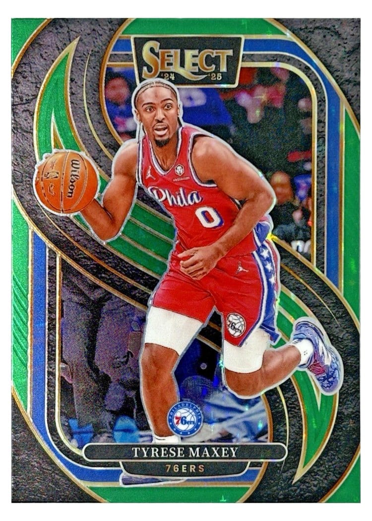 2024-25 Panini Select Base Set Tyrese Maxey Green Stars Prizm #156 card