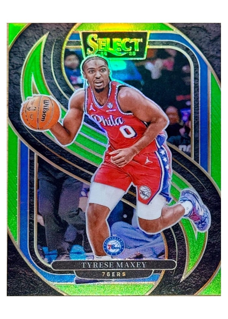 2024-25 Panini Select Base Set Tyrese Maxey Neon Green Prizm #156 card