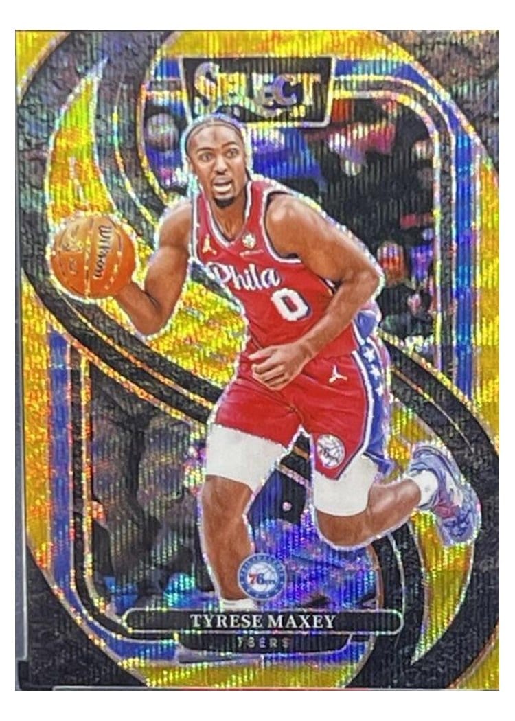2024-25 Panini Select Base Set Tyrese Maxey Gold Wave Prizm #156 card