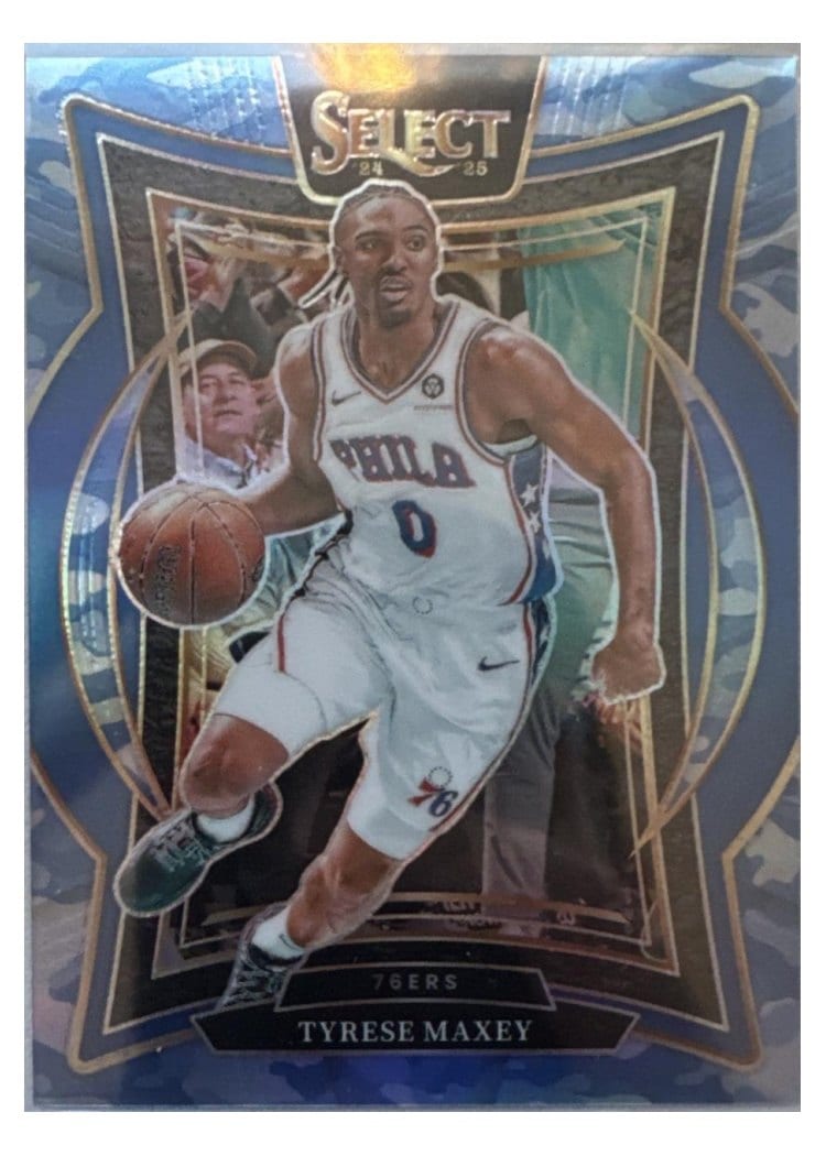 2024-25 Panini Select Base Set Tyrese Maxey Blue Tectonic Prizm #20 card