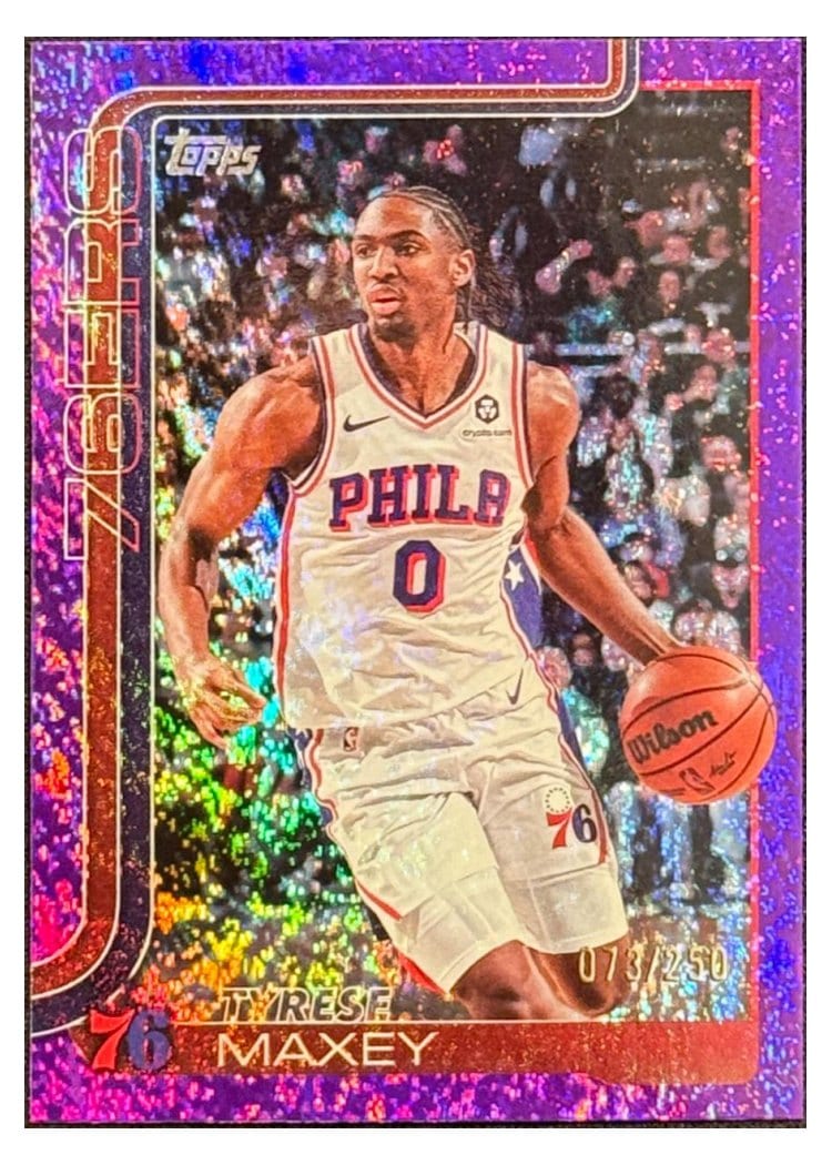 2025-26 Topps Base Set Tyrese Maxey Holo Purple Foil #21 card
