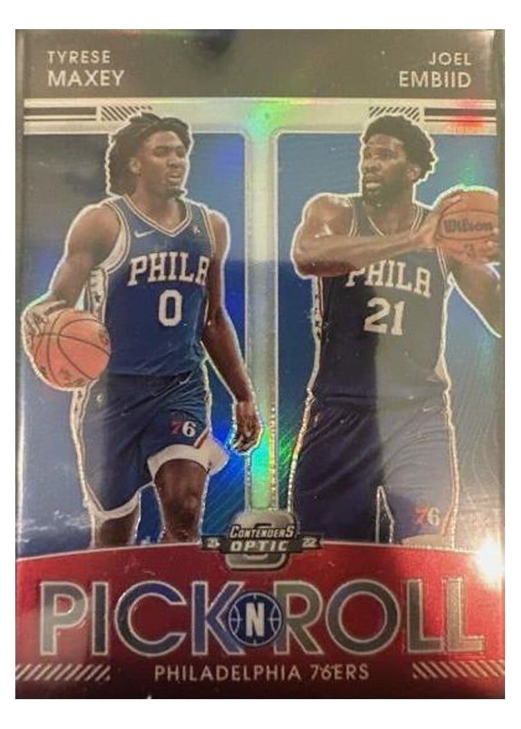 2021-22 Panini Contenders Optic Pick n Roll Tyrese Maxey / Joel Embiid #3 card