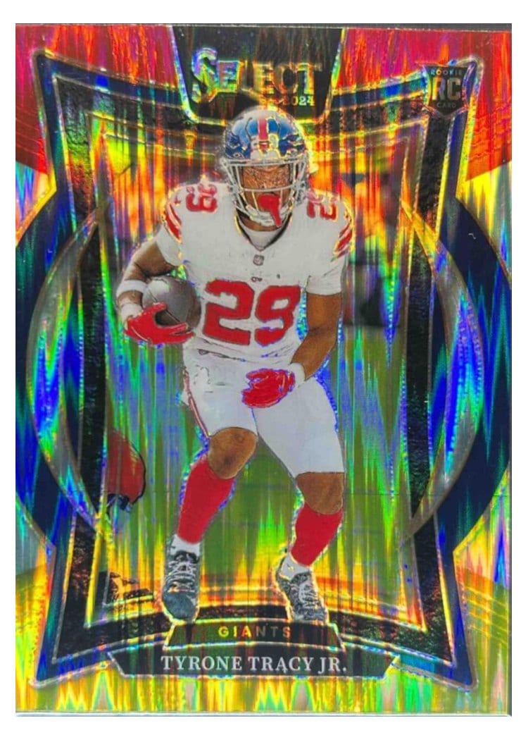 2024 Panini Select Base Set Tyrone Tracy Jr. Red Yellow Prizm Shock #61 card