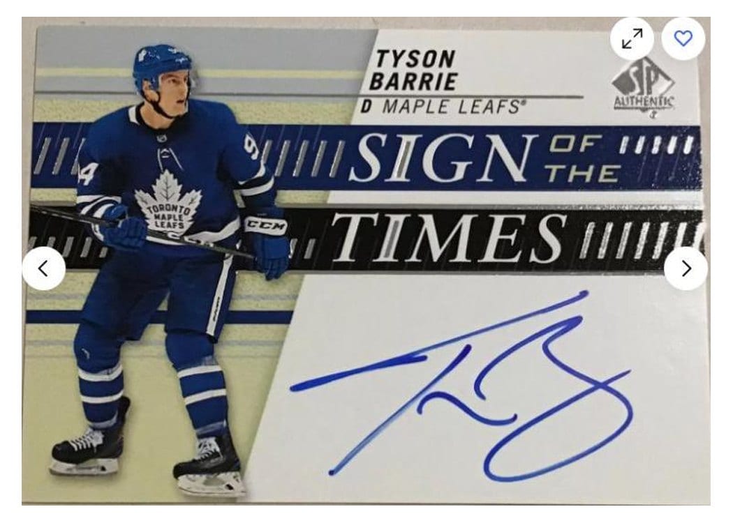 2019-20 SP Authentic Sign of the Times Tyson Barrie #SOTT-BA card