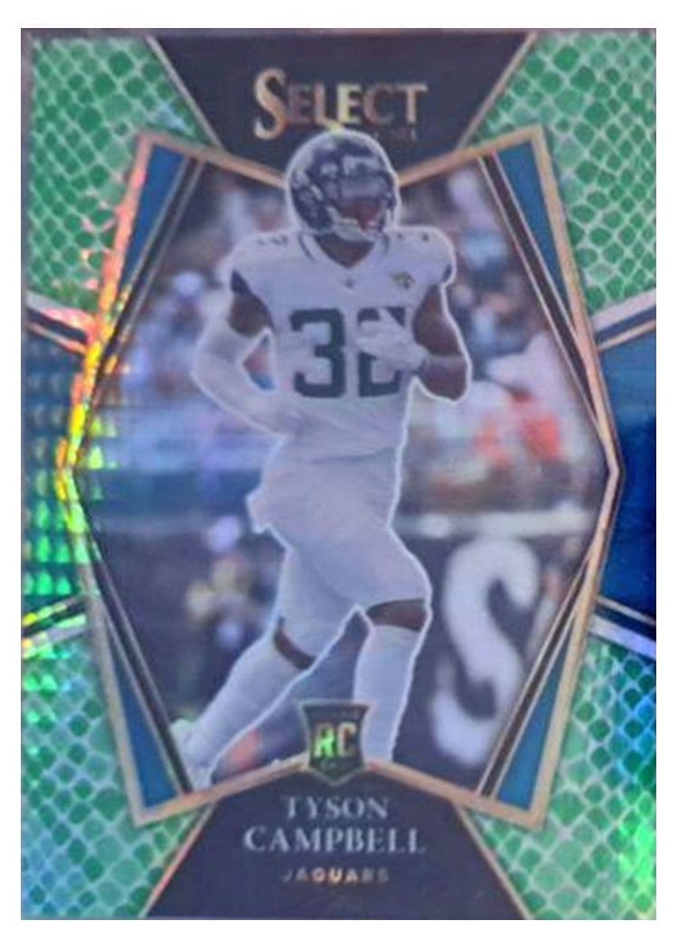 2021 Panini Select Base Set Tyson Campbell Green and Black Snakeskin #189 card