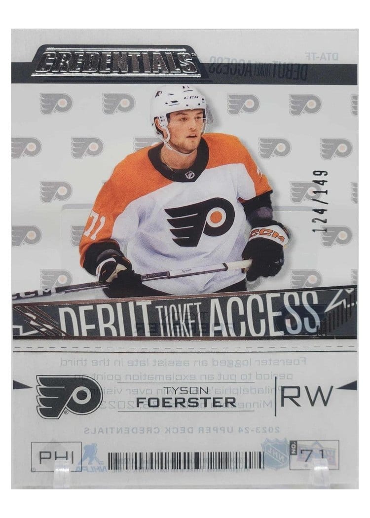 2023-24 Upper Deck Credentials Acetate Debut Ticket Access Tyson Foerster #DTA-TF card