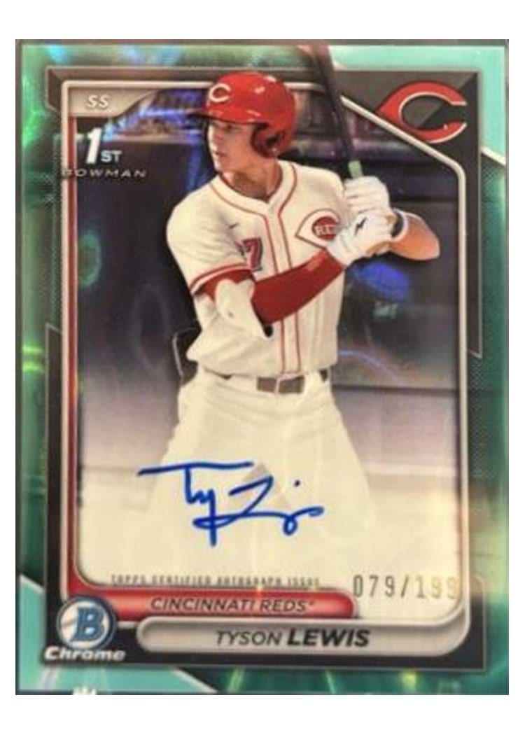 2024 Bowman Draft Chrome Prospect Autographs Tyson Lewis Aqua Lava Refractor #CPA-TL card
