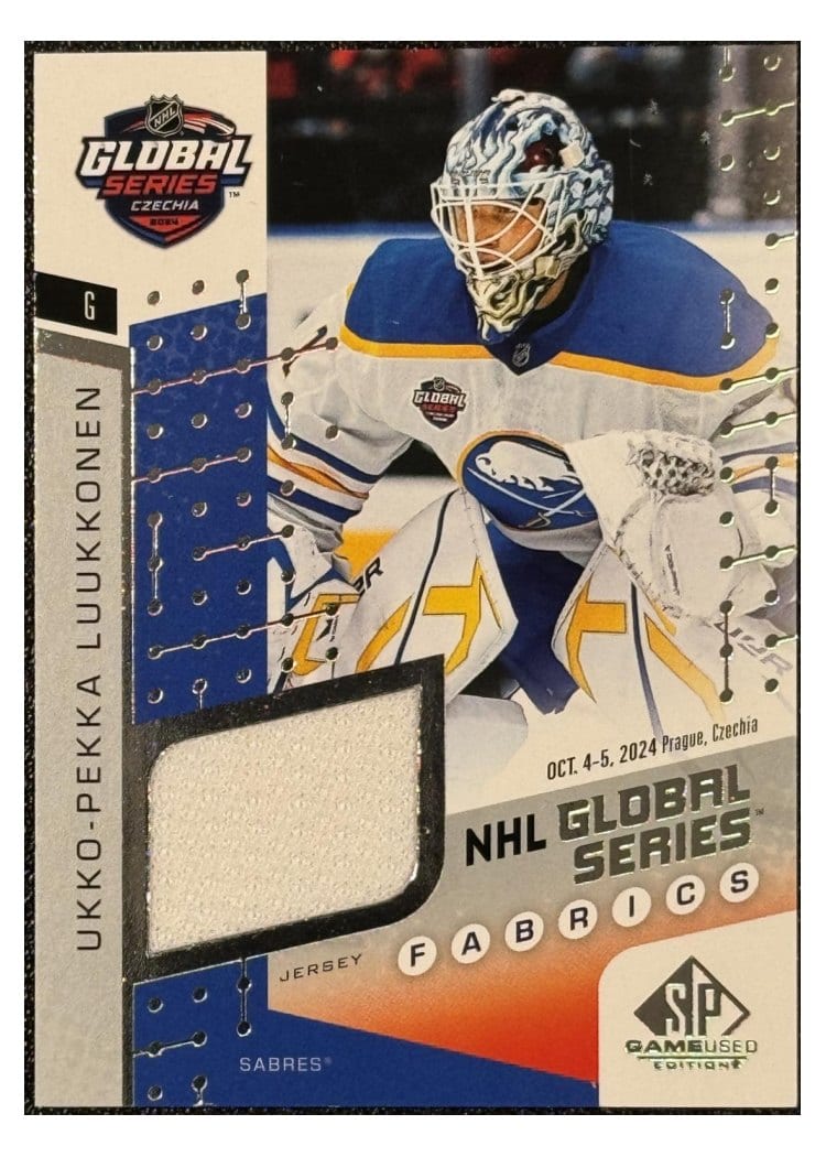 2025-26 SP Game Used 2024 Global Series Devils vs. Sabres Fabrics Ukko-Pekka Luukkonen #GSF1-18 card