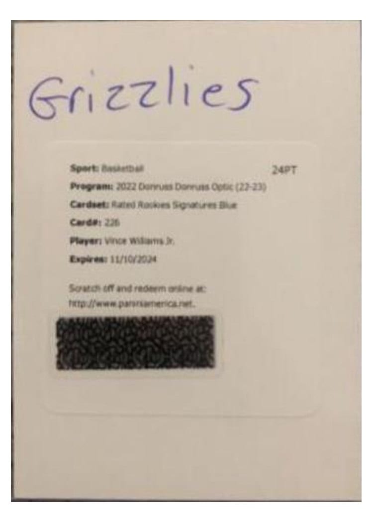 2022-23 Donruss Optic Base Set Vince Williams Jr. #226 card