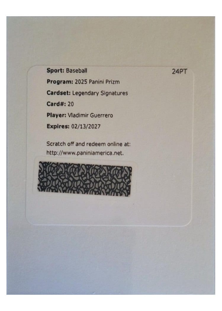 2025 Panini Prizm Legendary Signatures Vladimir Guerrero #20 card