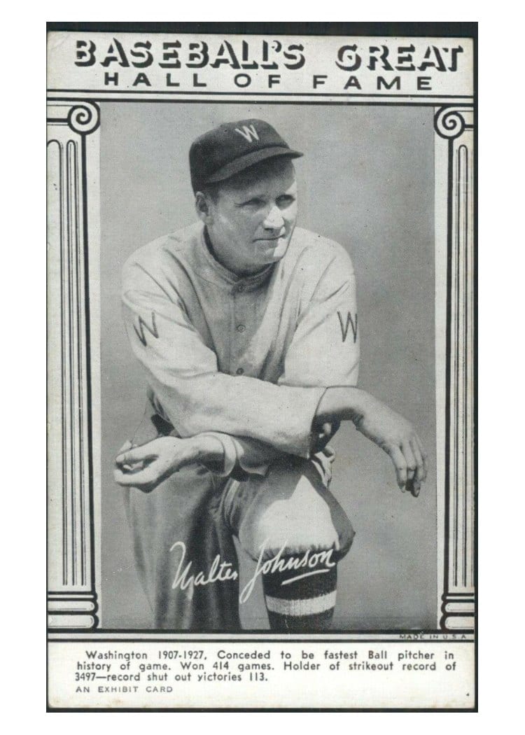 1948 Baseball's Great Hall of Fame Exhibits Walter Johnson card