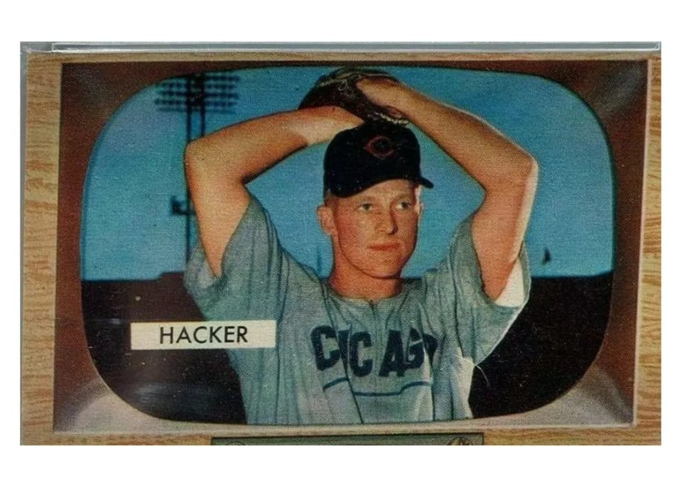 1955 Bowman Warren Hacker #8 card