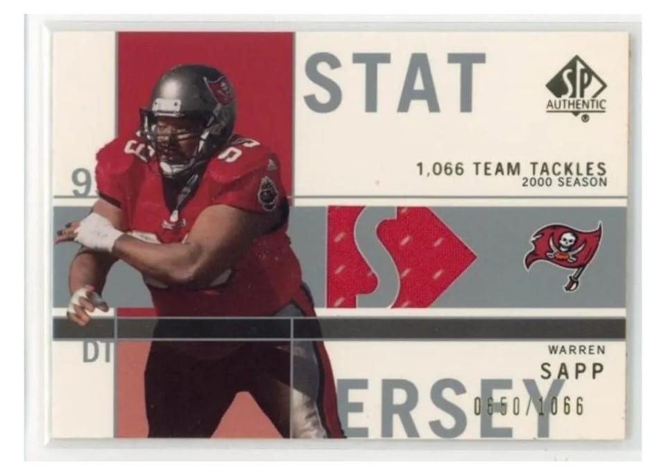 2001 SP Authentic Stat Jerseys Warren Sapp Team Tackles #SP-WS card