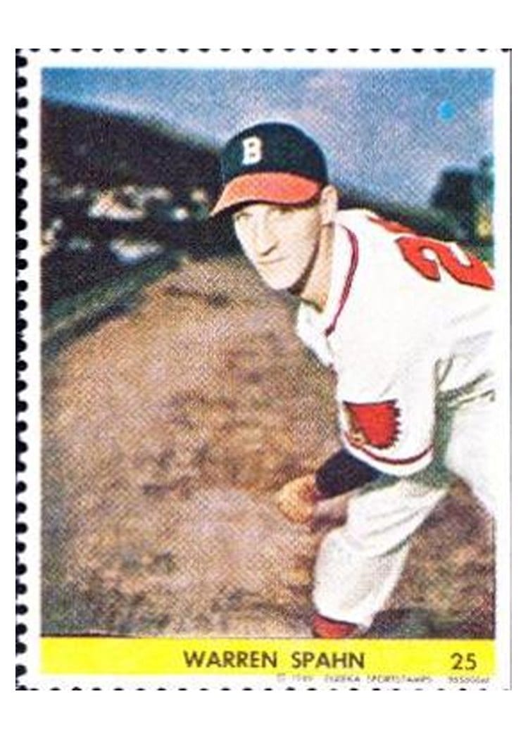 1949 Eureka Sportstamps Warren Spahn #25 card