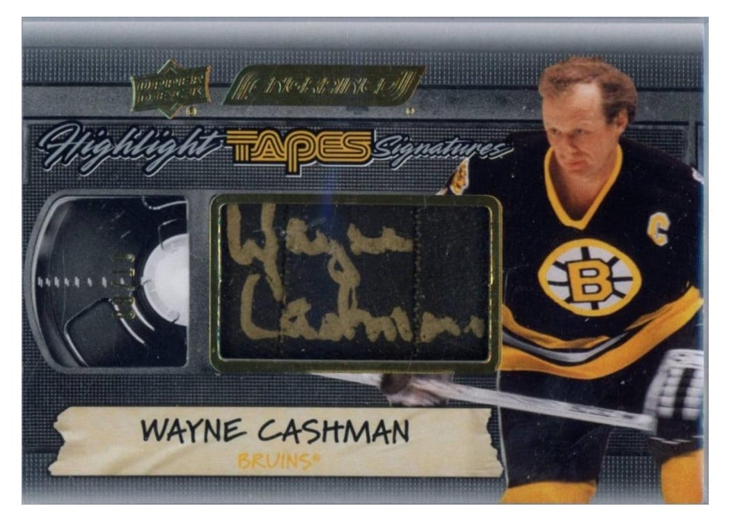 2024-25 Upper Deck Engrained Icons Highlight Tapes Signatures Wayne Cashman #HTS-WC card